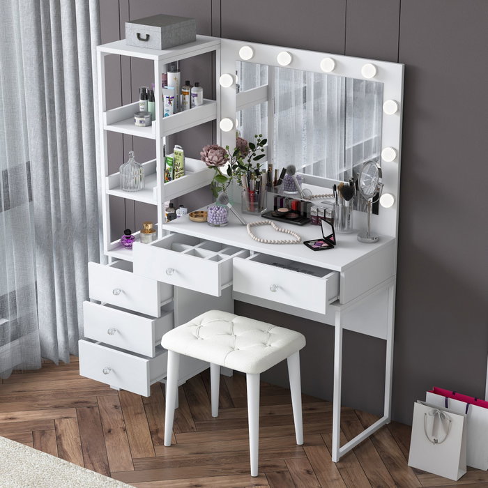 Hanah Home Mesa de Maquillaje BJ155 - 3852 con Iluminación y Puff